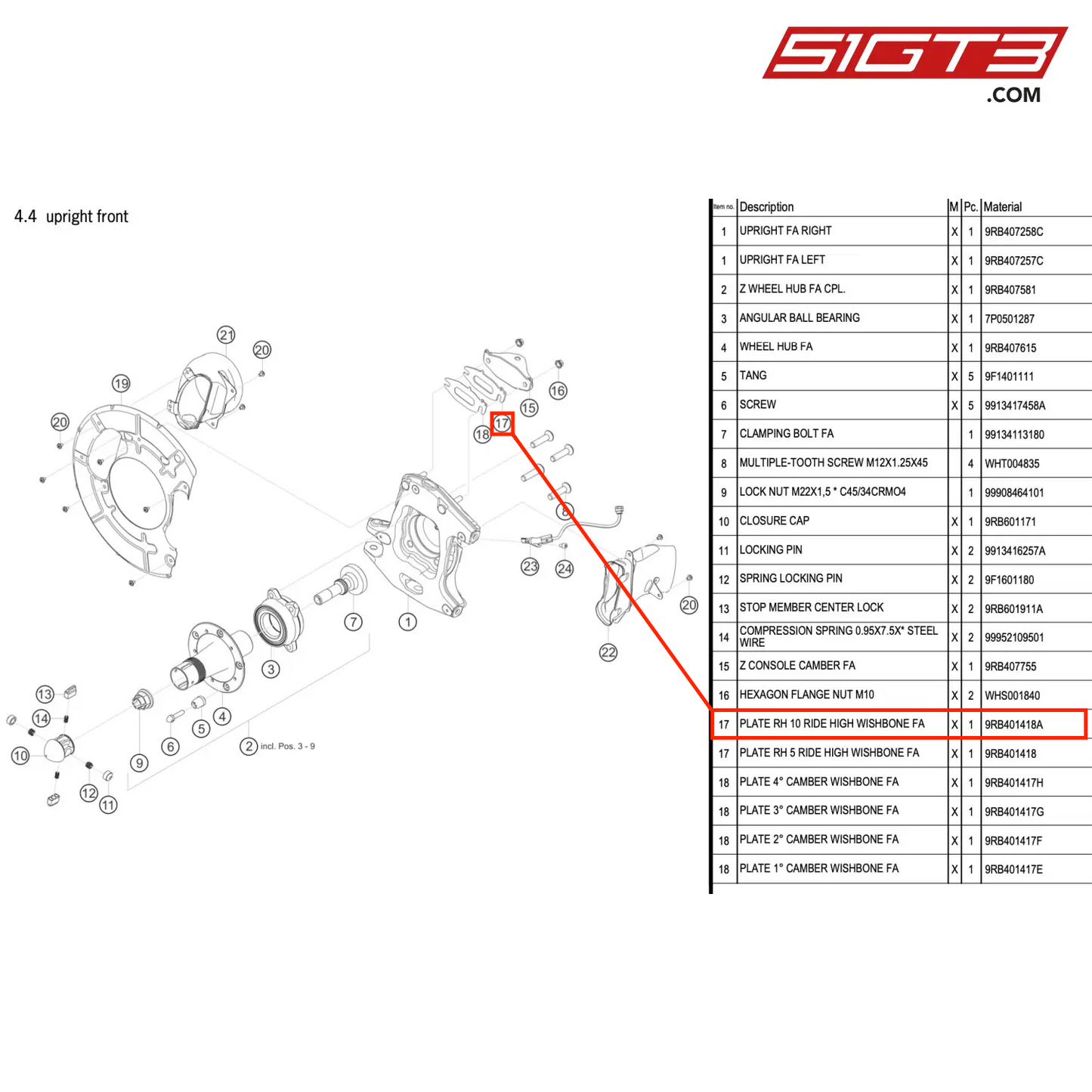 PLATE RH 10 RIDE HIGH WISHBONE FA - 9RB401418A [PORSCHE 992.1 GT3 R]