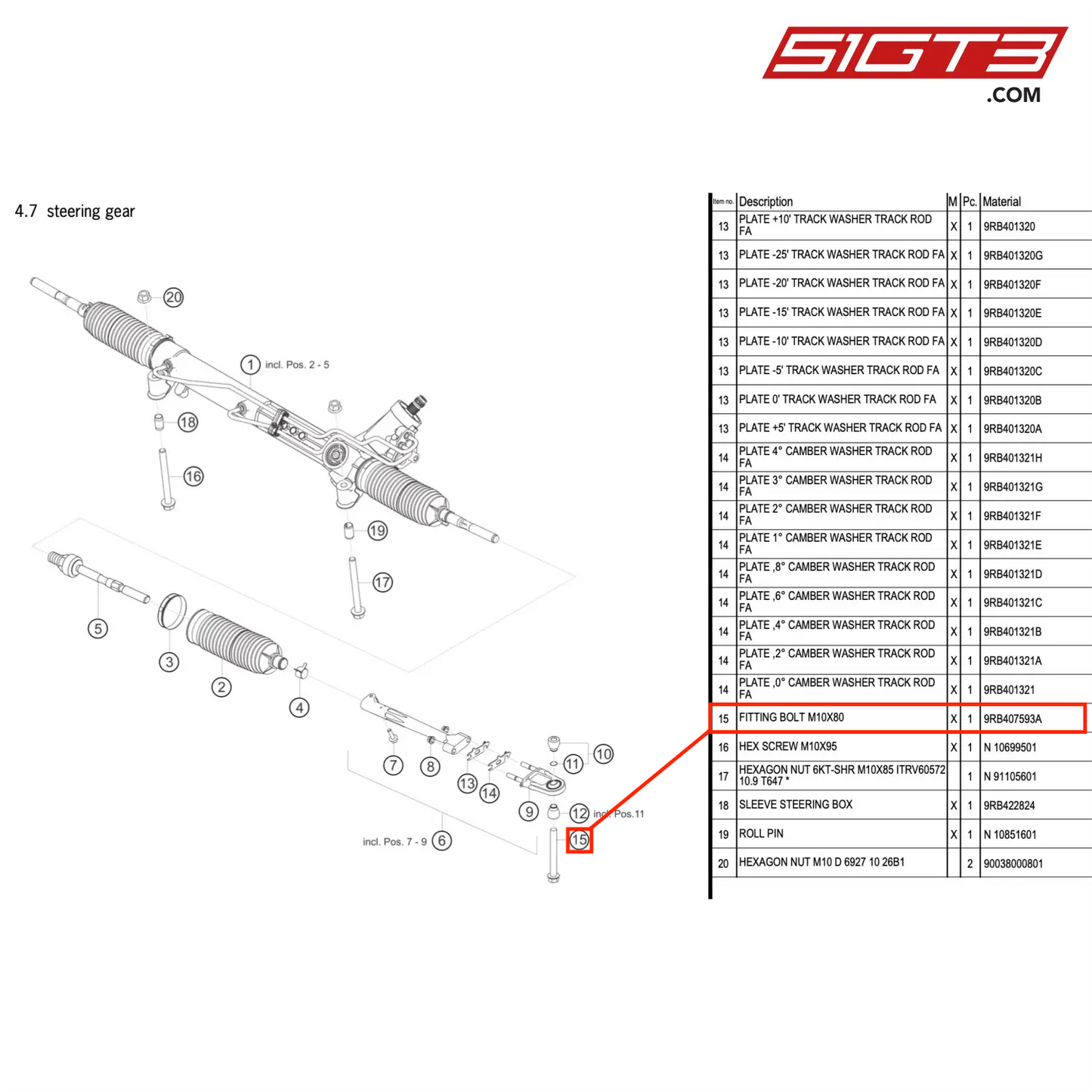 FITTING BOLT M10X80 - 9RB407593A [PORSCHE 992.1 GT3 R]