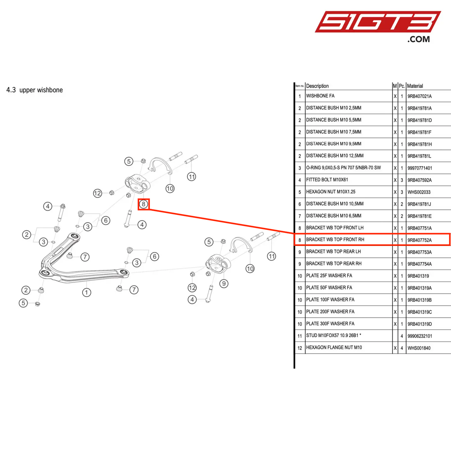 BRACKET WB TOP FRONT RH - 9RB407752A [PORSCHE 992.1 GT3 R]