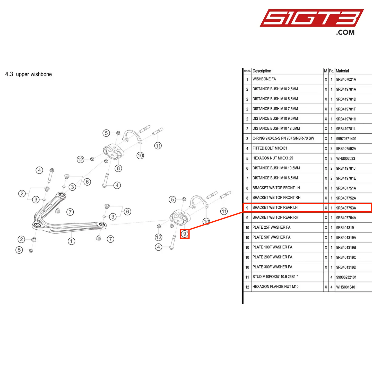 BRACKET WB TOP REAR LH - 9RB407753A [PORSCHE 992.1 GT3 R]