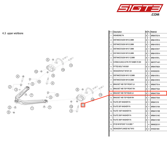 BRACKET WB TOP REAR LH - 9RB407753A [PORSCHE 992.1 GT3 R]