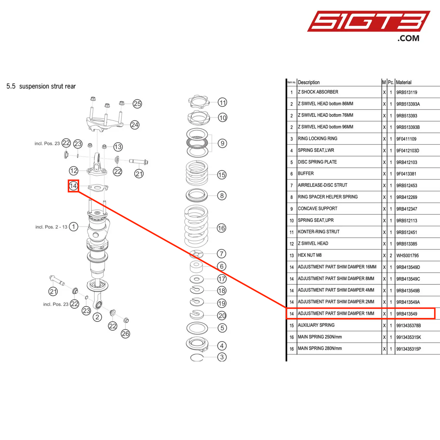 ADJUSTMENT PART SHIM DAMPER 1MM - 9RB413549 [PORSCHE 992.1 GT3 R]