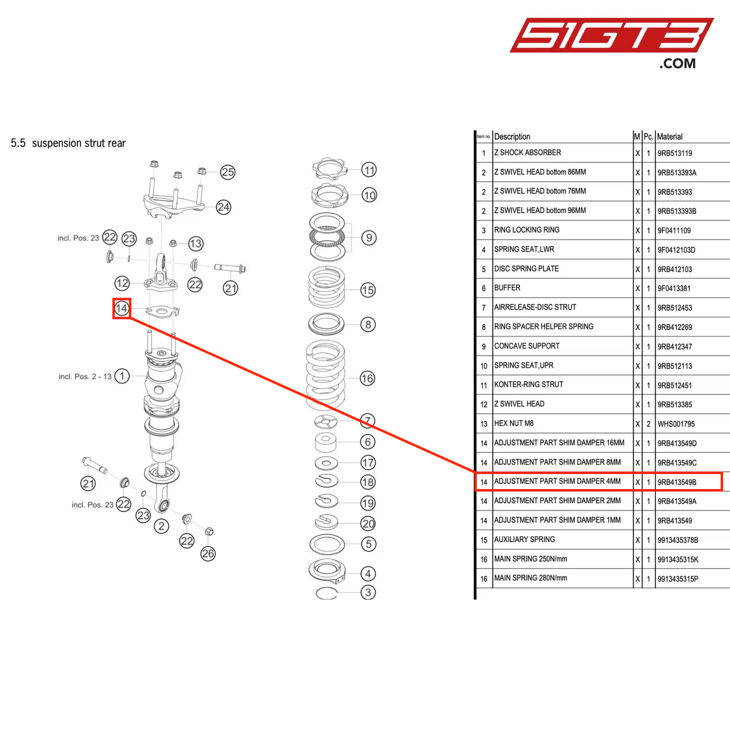 ADJUSTMENT PART SHIM DAMPER 4MM - 9RB413549B [PORSCHE 992.1 GT3 R]