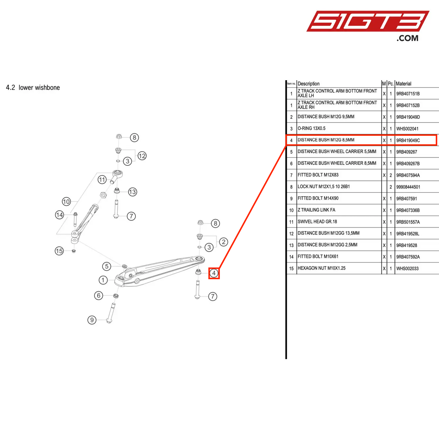 DISTANCE BUSH M12G 8,5MM - 9RB419049C [PORSCHE 992.1 GT3 R]