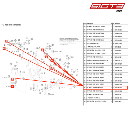 DISTANCE BUSH M12K 9,5MM - 9RB419758D [PORSCHE 992.1 GT3 R]