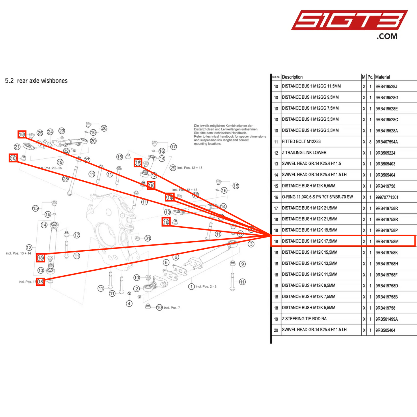 DISTANCE BUSH M12K 17,5MM - 9RB419758M [PORSCHE 992.1 GT3 R]