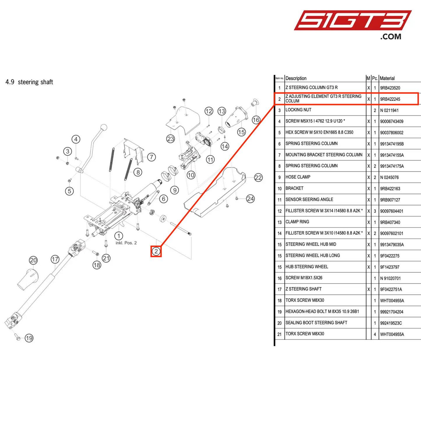 Z ADJUSTING ELEMENT GT3 R STEERING COLUM - 9RB422245 [PORSCHE 992.1 GT3 R]