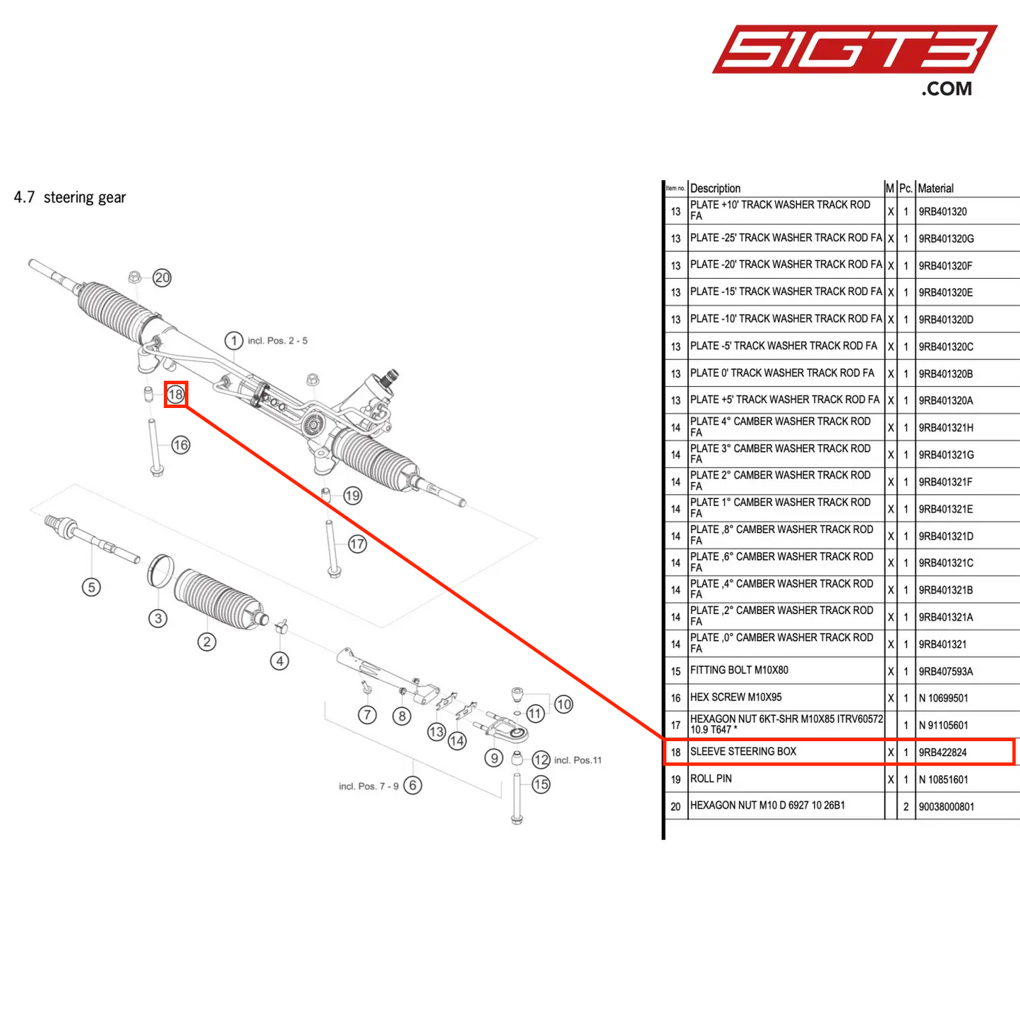 SLEEVE STEERING BOX - 9RB422824 [PORSCHE 992.1 GT3 R]