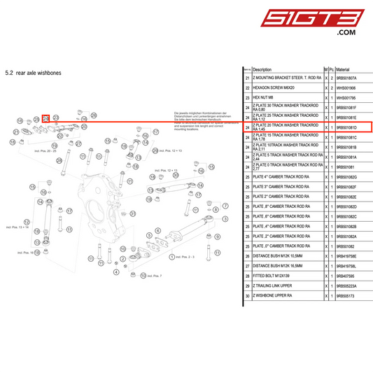 Z PLATE 20 TRACK WASHER TRACKROD RA 1,45 - 9RB501081D [PORSCHE 992.1 GT3 R]