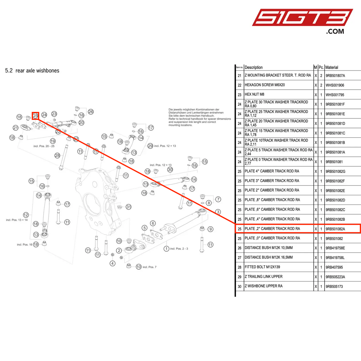 PLATE ,2° CAMBER TRACK ROD RA - 9RB501082A [PORSCHE 992.1 GT3 R]