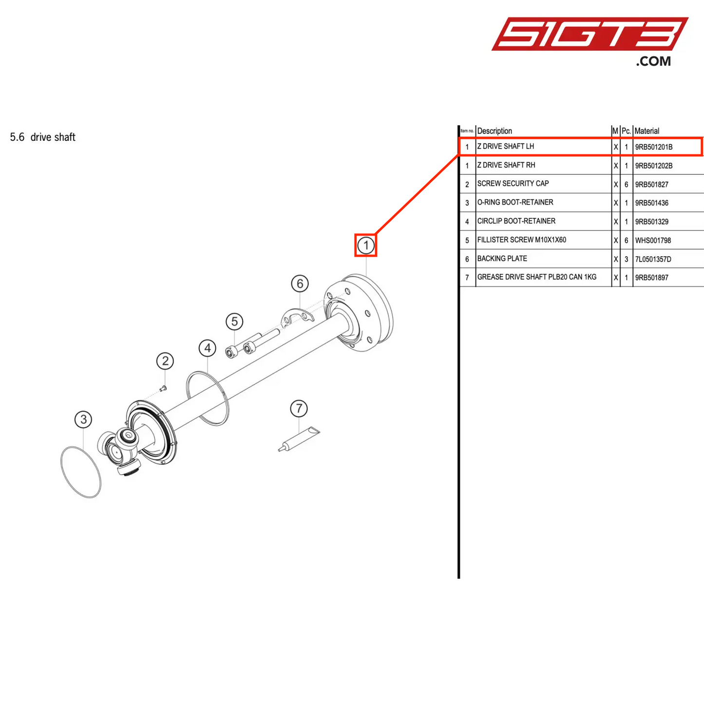 Z DRIVE SHAFT LH - 9RB501201B [PORSCHE 992.1 GT3 R]