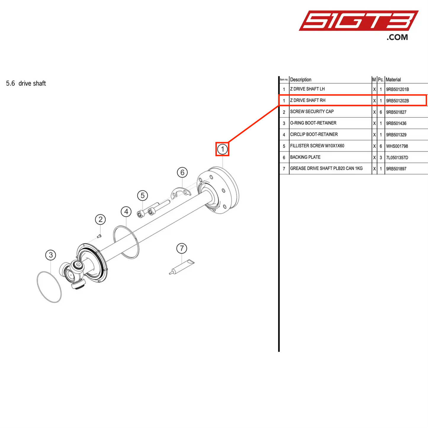 Z DRIVE SHAFT RH - 9RB501202B [PORSCHE 992.1 GT3 R]