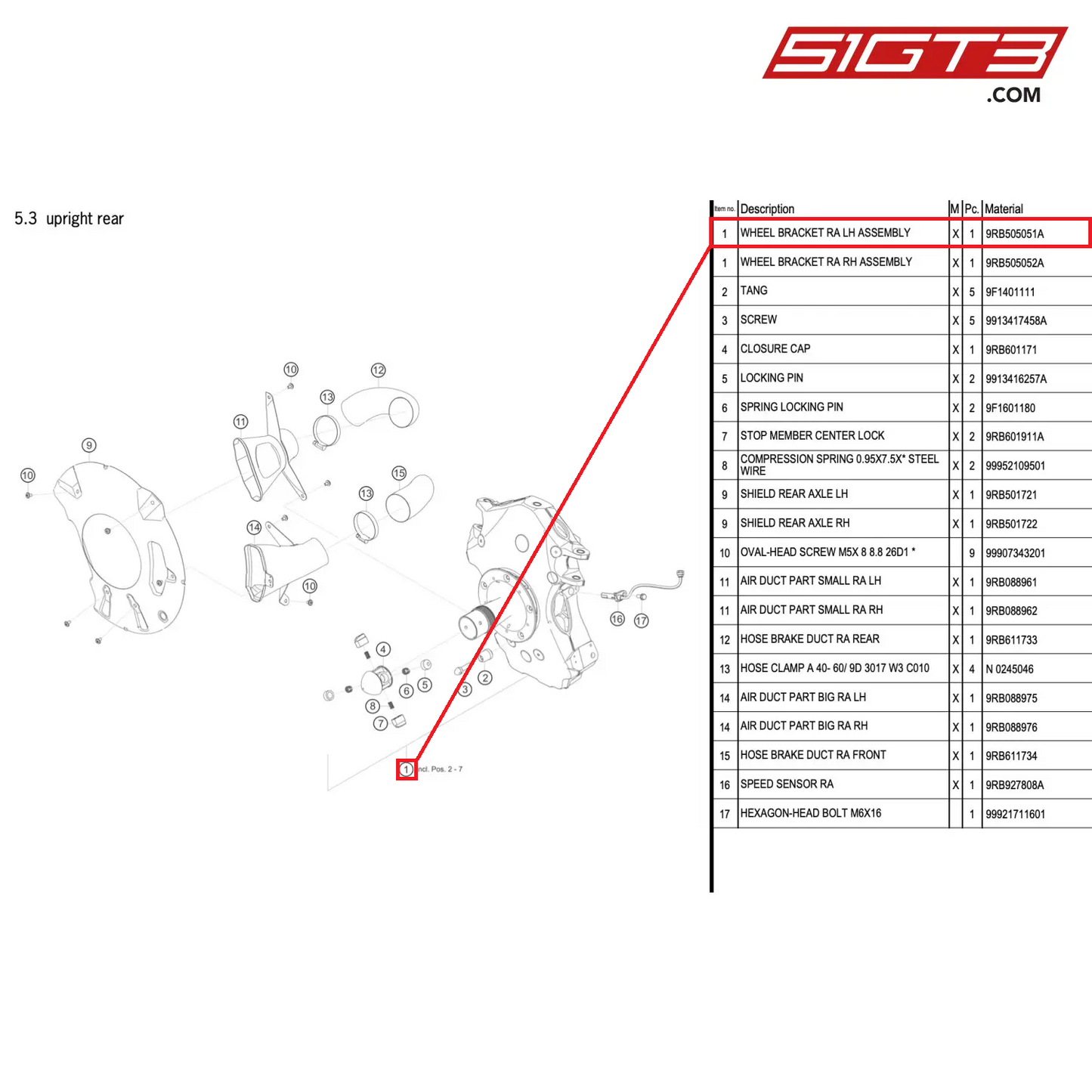 WHEEL BRACKET RA LH ASSEMBLY - 9RB505051A [PORSCHE 992.1 GT3 R]