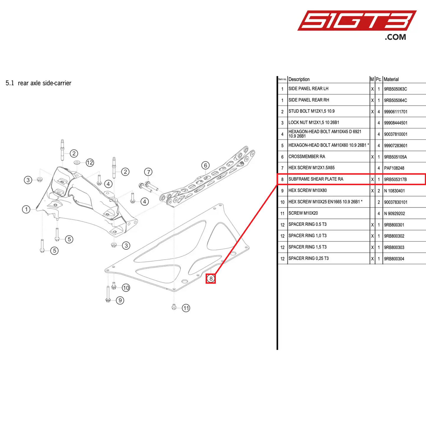 SUBFRAME SHEAR PLATE RA - 9RB505317B [PORSCHE 992.1 GT3 R]