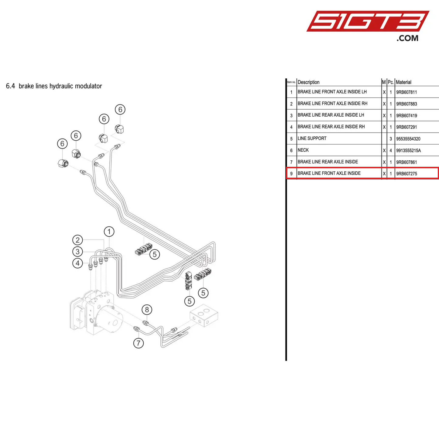 BRAKE LINE FRONT AXLE INSIDE - 9RB607275 [PORSCHE 992.1 GT3 R]