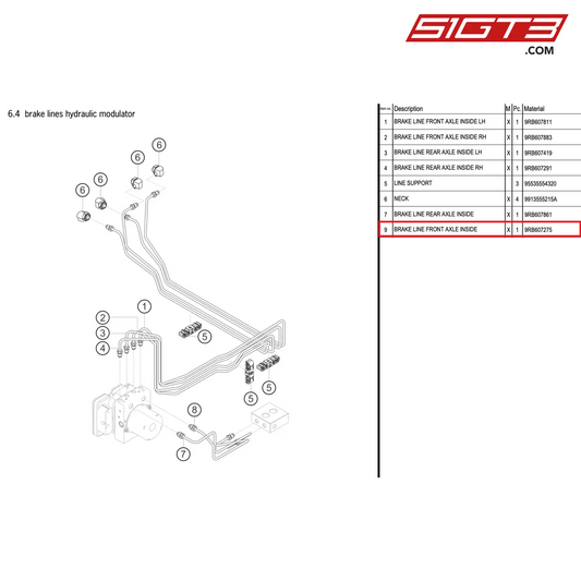 BRAKE LINE FRONT AXLE INSIDE - 9RB607275 [PORSCHE 992.1 GT3 R]