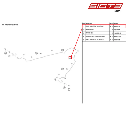 BRAKE LINE FRONT LH OUTSIDE - 9RB607277 [PORSCHE 992.1 GT3 R]