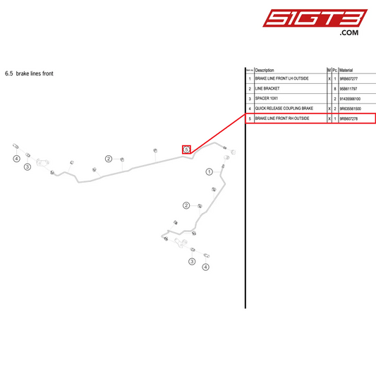 BRAKE LINE FRONT RH OUTSIDE - 9RB607278 [PORSCHE 992.1 GT3 R]