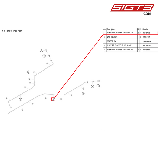 BRAKE LINE REAR AXLE OUTSIDE LH - 9RB607289 [PORSCHE 992.1 GT3 R]