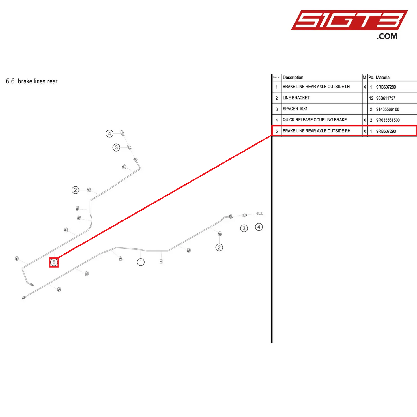 BRAKE LINE REAR AXLE OUTSIDE RH - 9RB607290 [PORSCHE 992.1 GT3 R]