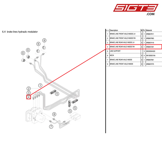 BRAKE LINE REAR AXLE INSIDE RH - 9RB607291 [PORSCHE 992.1 GT3 R]