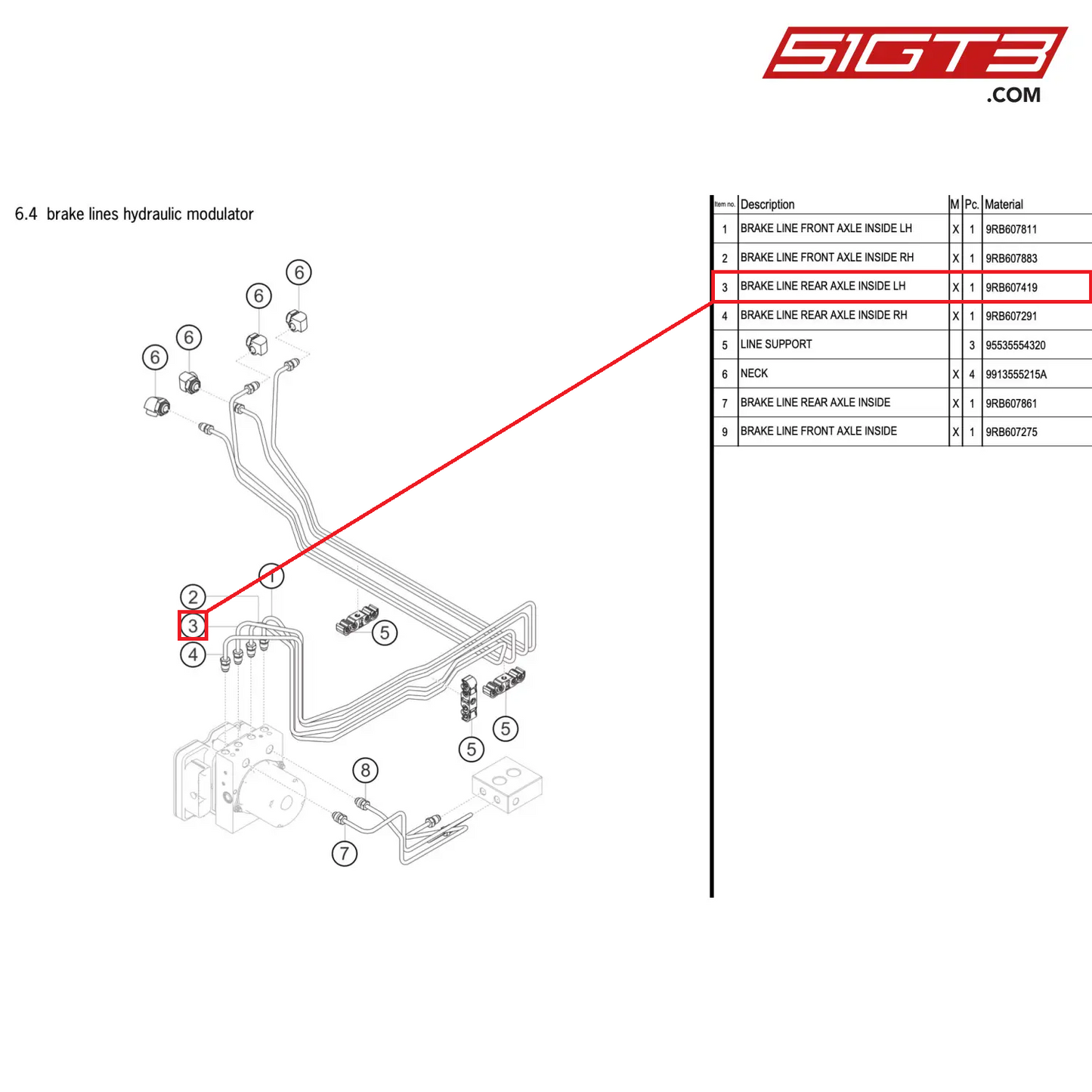 BRAKE LINE REAR AXLE INSIDE LH - 9RB607419 [PORSCHE 992.1 GT3 R]