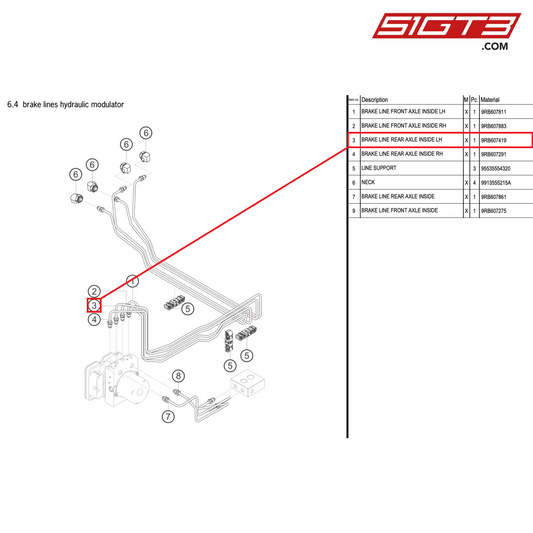 BRAKE LINE REAR AXLE INSIDE LH - 9RB607419 [PORSCHE 992.1 GT3 R]