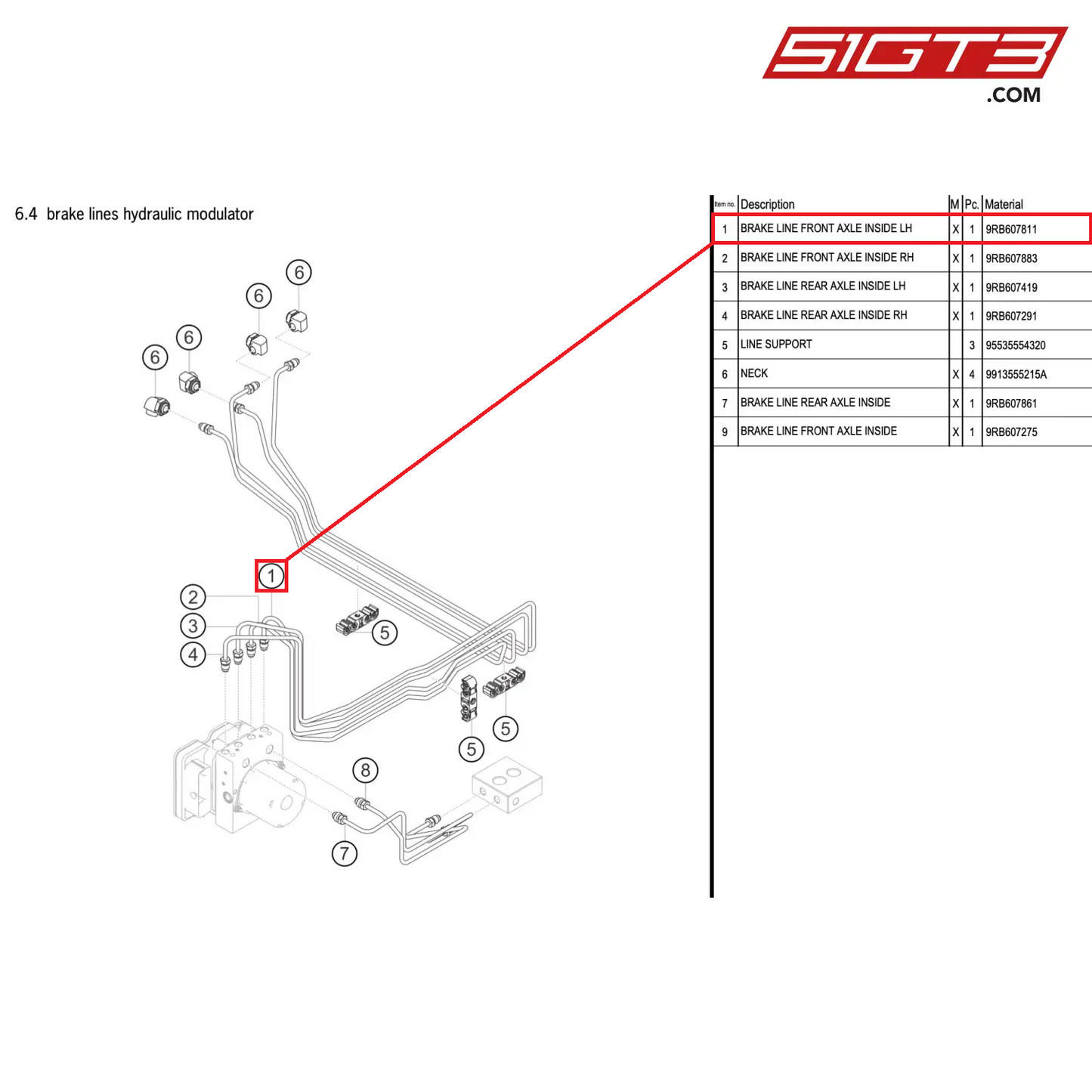 BRAKE LINE FRONT AXLE INSIDE LH - 9RB607811 [PORSCHE 992.1 GT3 R]