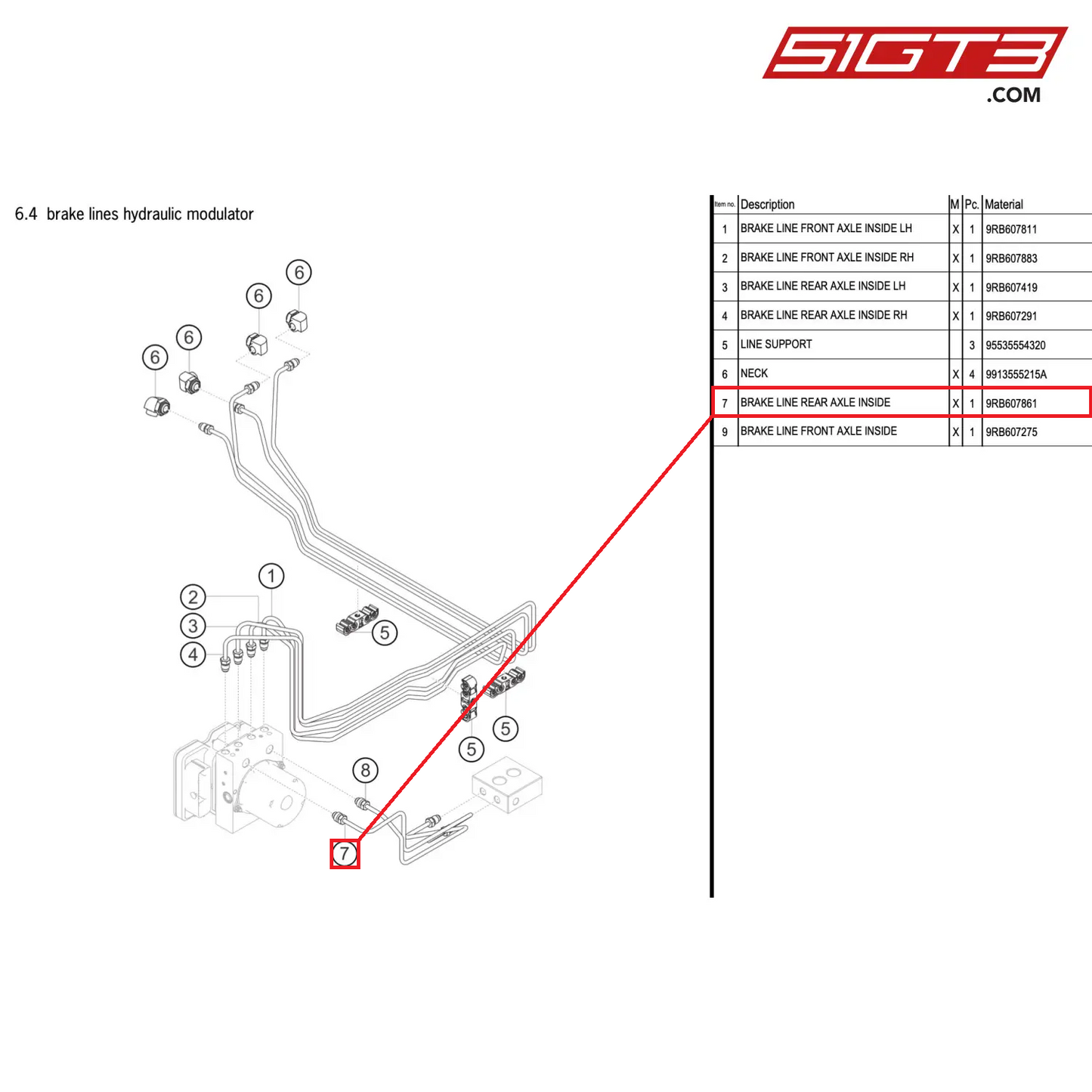 BRAKE LINE REAR AXLE INSIDE - 9RB607861 [PORSCHE 992.1 GT3 R]