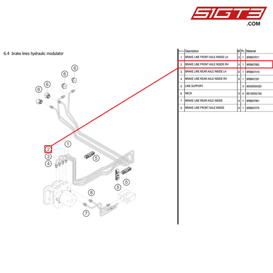 BRAKE LINE FRONT AXLE INSIDE RH - 9RB607883 [PORSCHE 992.1 GT3 R]