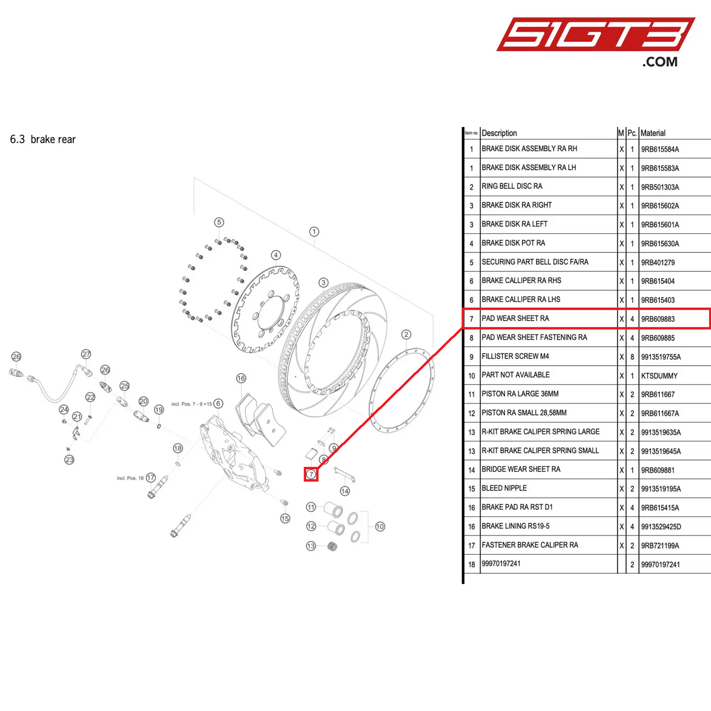 PAD WEAR SHEET RA - 9RB609883 [PORSCHE 992.1 GT3 R]