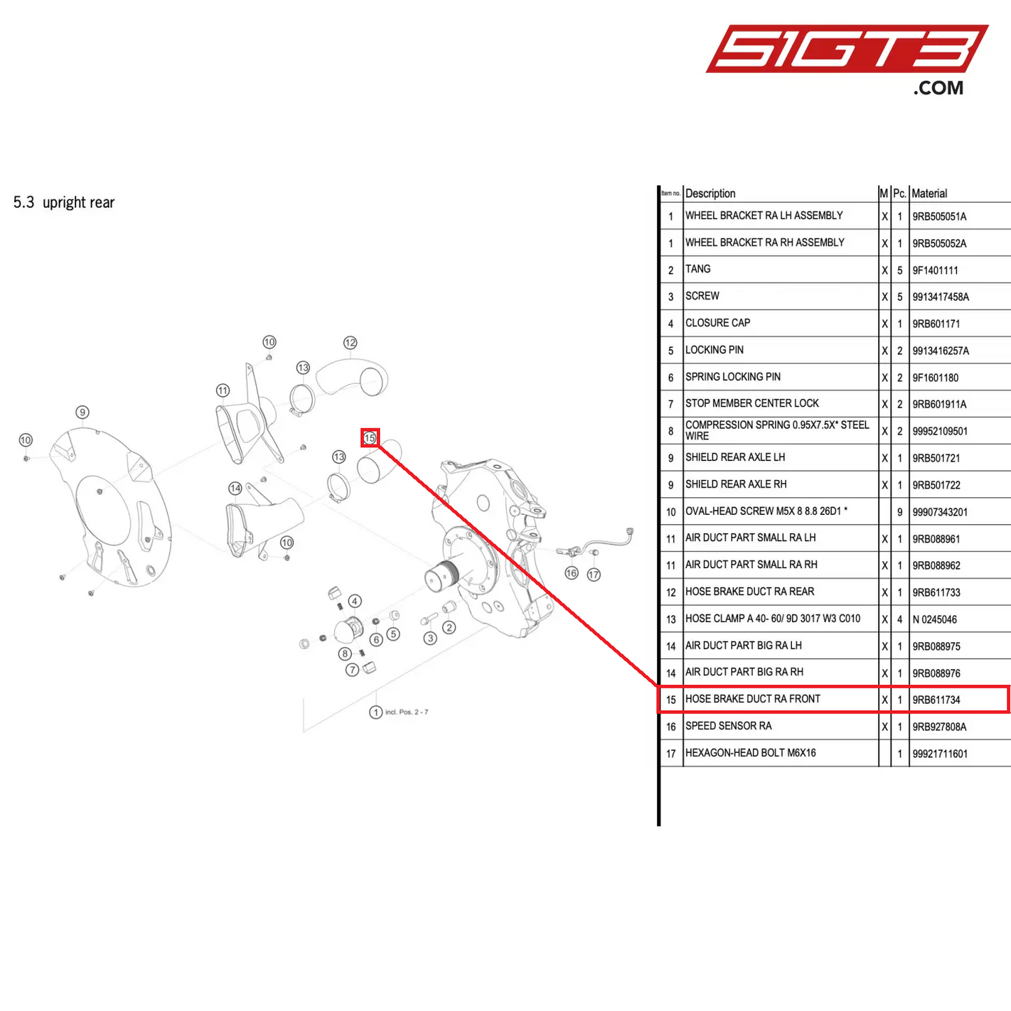 HOSE BRAKE DUCT RA FRONT - 9RB611734 [PORSCHE 992.1 GT3 R]