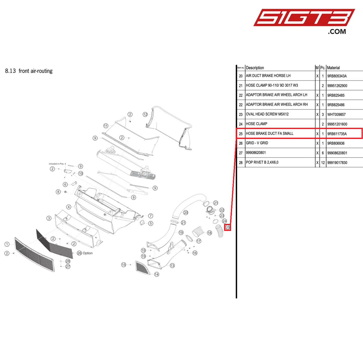 HOSE BRAKE DUCT FA SMALL - 9RB611735A [PORSCHE 992.1 GT3 R]