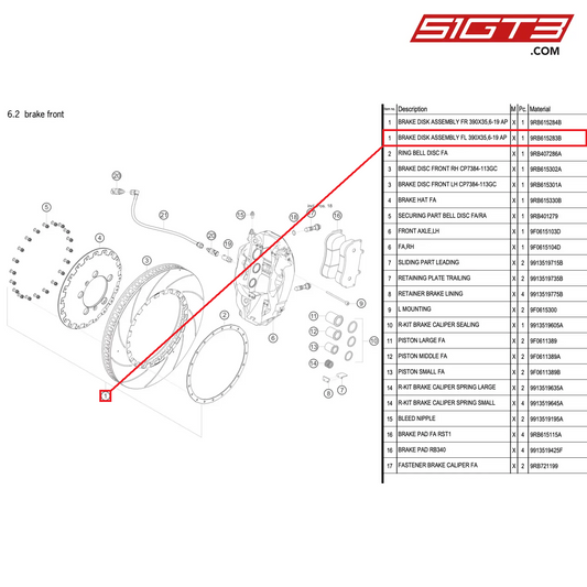 BRAKE DISK ASSEMBLY FL 390X35,6-19 AP - 9RB615283B [PORSCHE 992.1 GT3 R]