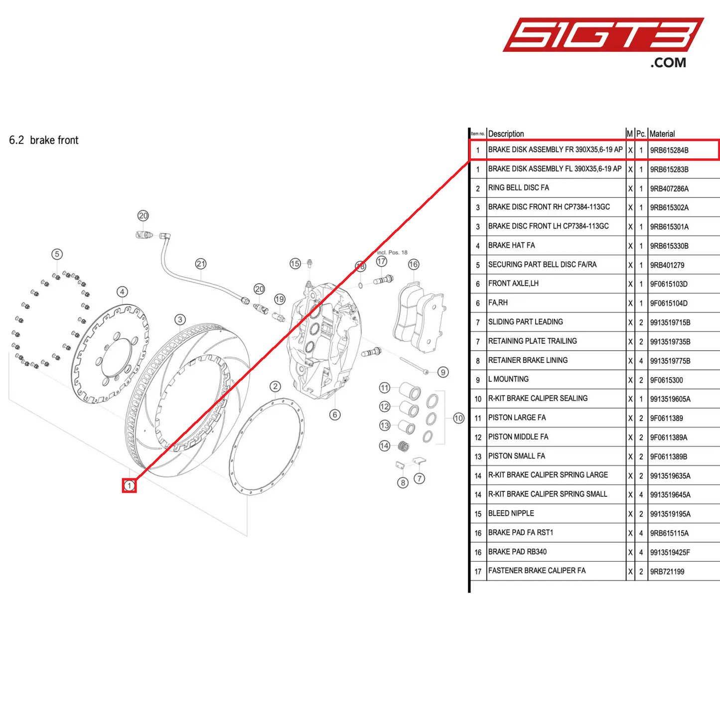 BRAKE DISK ASSEMBLY FR 390X35,6-19 AP - 9RB615284B [PORSCHE 992.1 GT3 R]