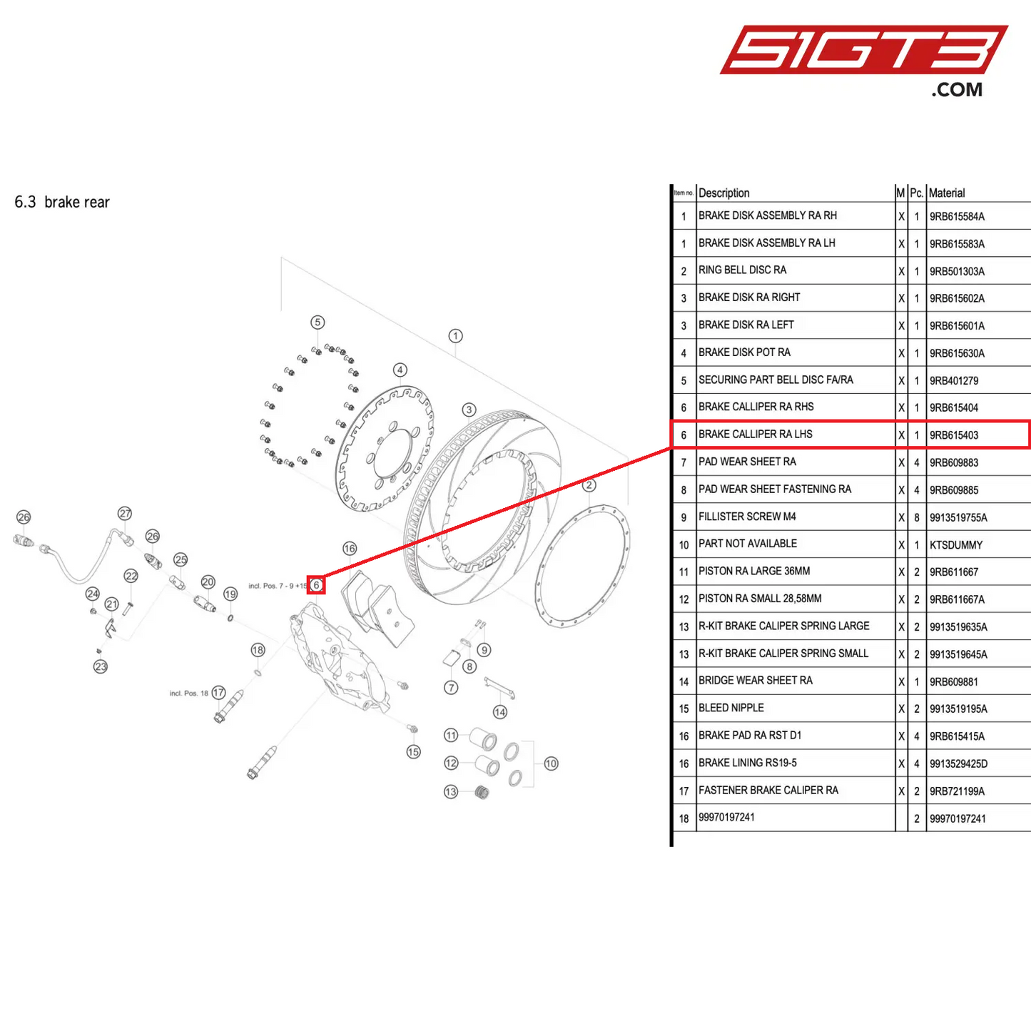 BRAKE CALLIPER RA LHS - 9RB615403 [PORSCHE 992.1 GT3 R]