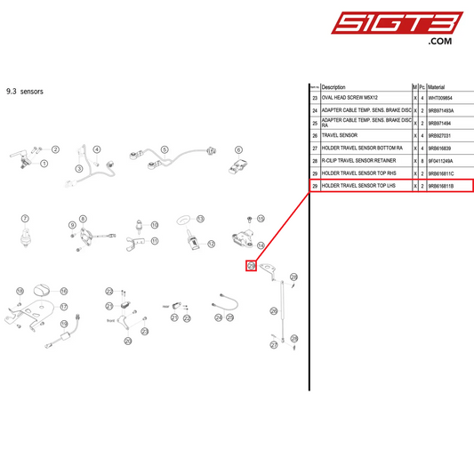 HOLDER TRAVEL SENSOR TOP LHS - 9RB616811B [PORSCHE 992.1 GT3 R]
