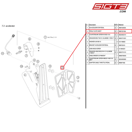 PEDAL PLATE SHEET - 9RB723155A [PORSCHE 992.1 GT3 R]