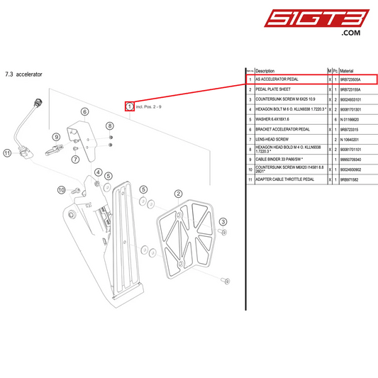 AS ACCELERATOR PEDAL - 9RB723505A [PORSCHE 992.1 GT3 R]