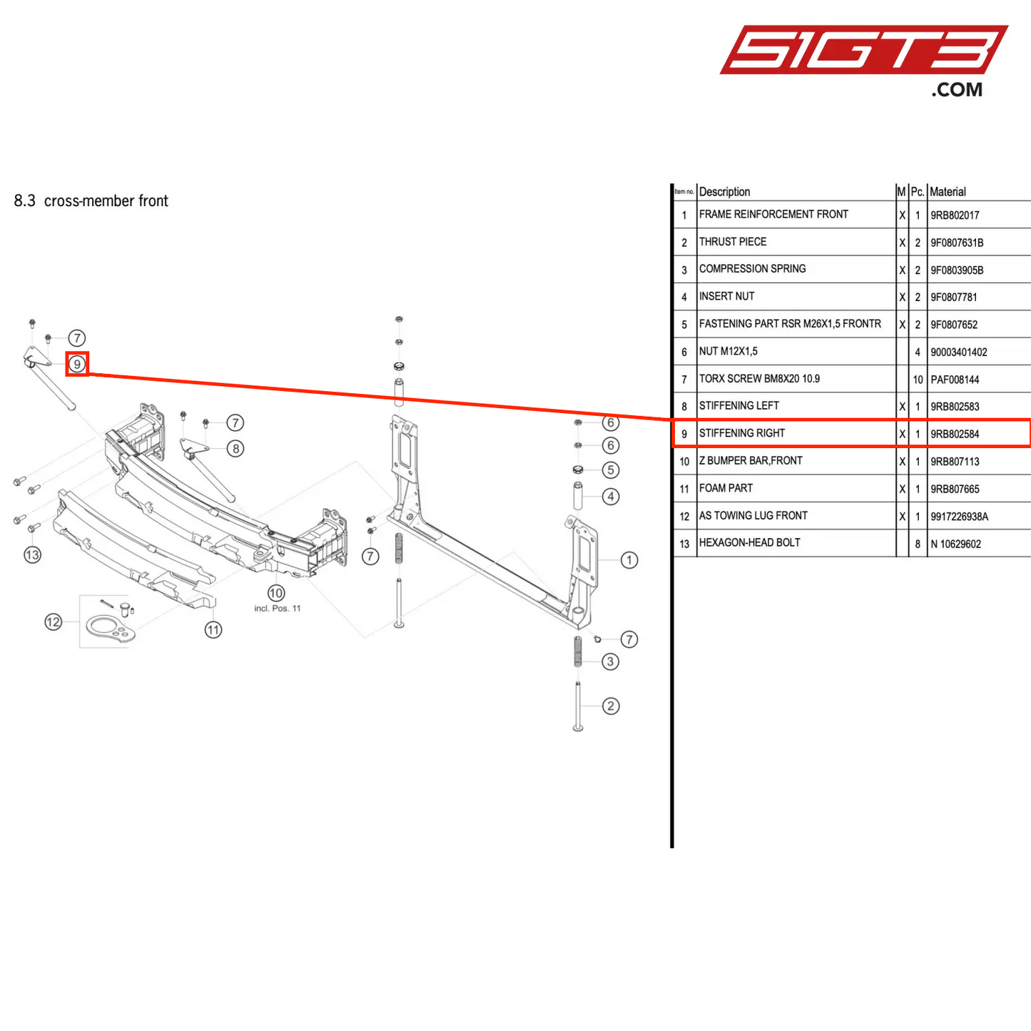 STIFFENING RIGHT - 9RB802584 [PORSCHE 992.1 GT3 R]