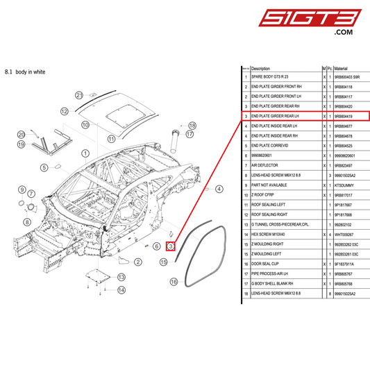 END PLATE GIRDER REAR LH - 9RB804419 [PORSCHE 992.1 GT3 R]