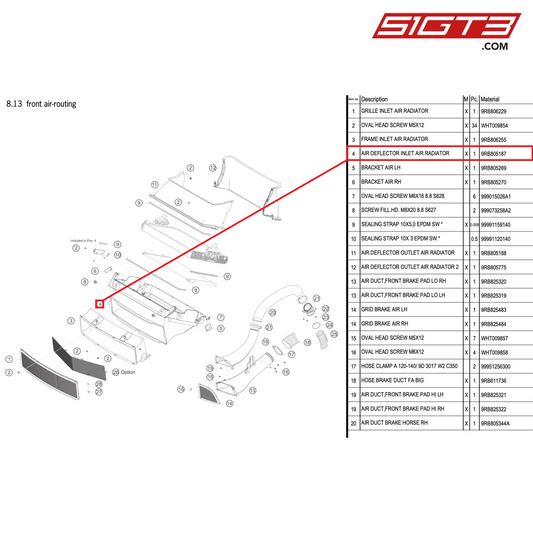 AIR DEFLECTOR INLET AIR RADIATOR - 9RB805187 [PORSCHE 992.1 GT3 R]