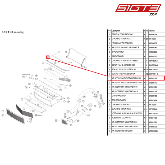 AIR DEFLECTOR OUTLET AIR RADIATOR - 9RB805188 [PORSCHE 992.1 GT3 R]