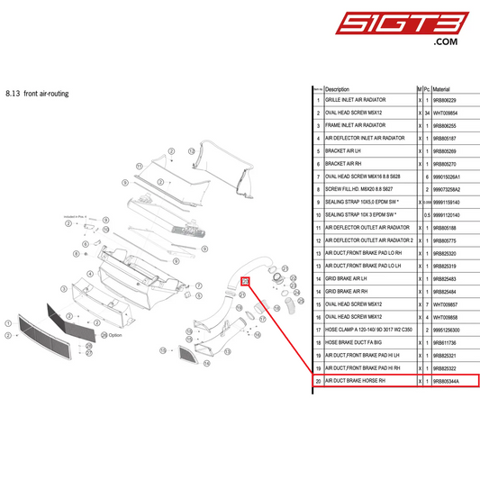 AIR DUCT BRAKE HORSE RH - 9RB805344A [PORSCHE 992.1 GT3 R]