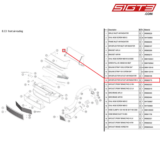 AIR DEFLECTOR OUTLET AIR RADIATOR 2 - 9RB805775 [PORSCHE 992.1 GT3 R]