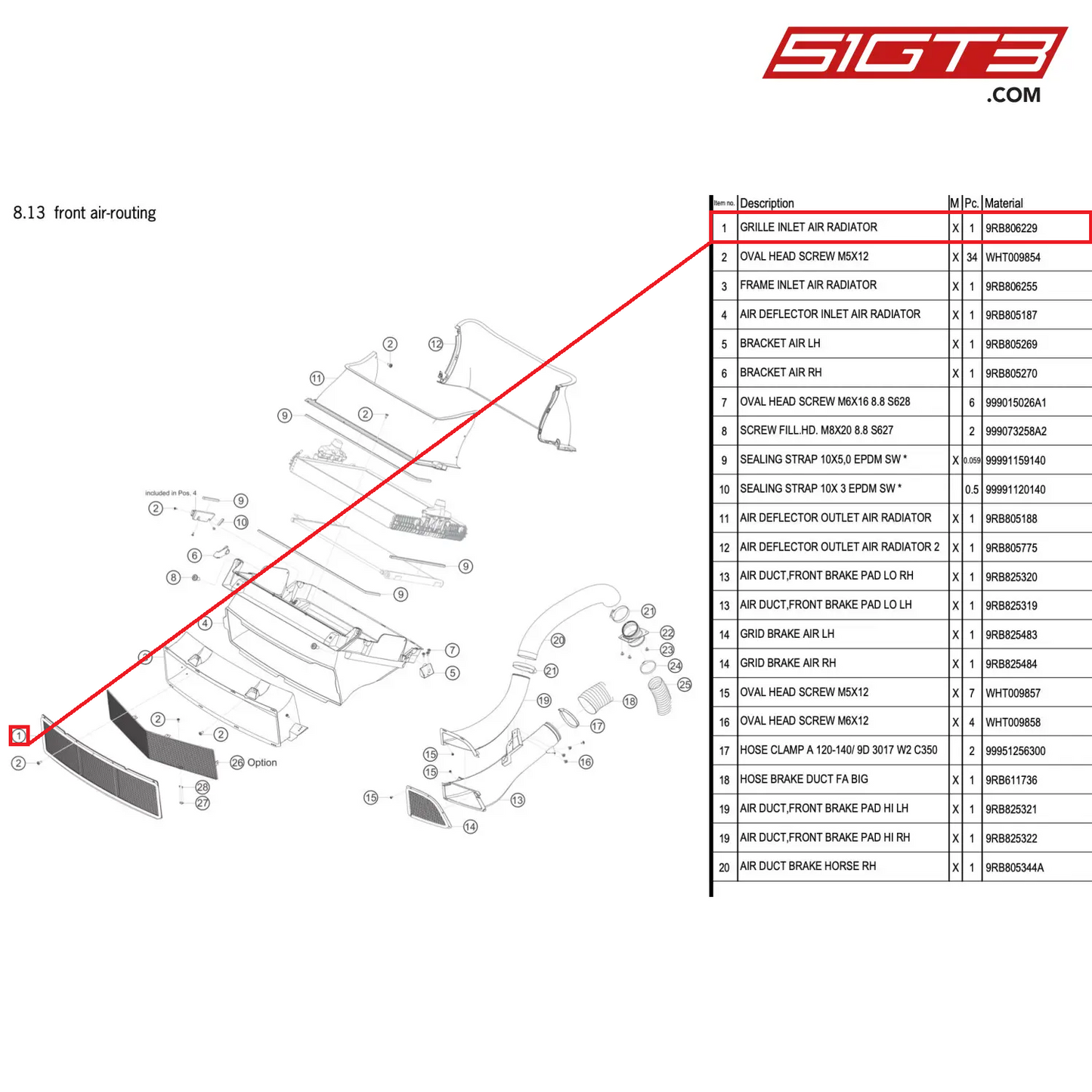 GRILLE INLET AIR RADIATOR - 9RB806229 [PORSCHE 992.1 GT3 R]