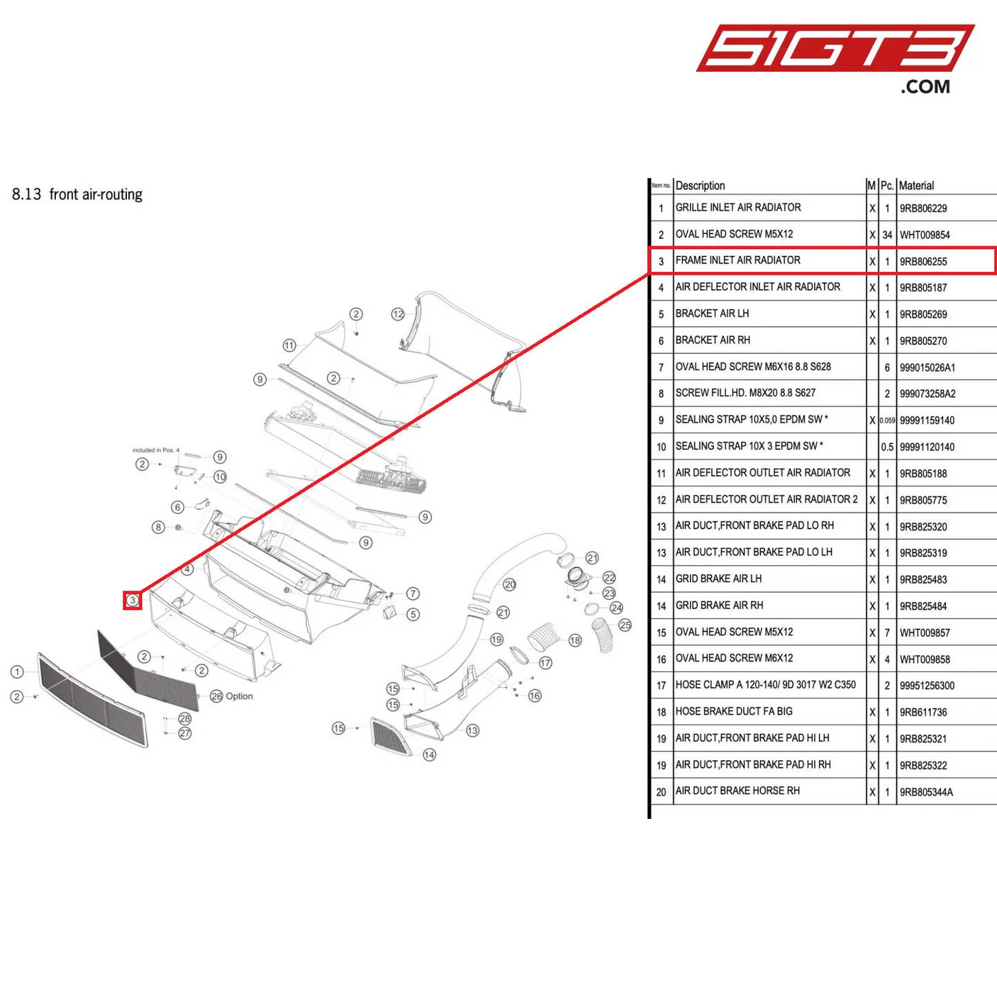 FRAME INLET AIR RADIATOR - 9RB806255 [PORSCHE 992.1 GT3 R]