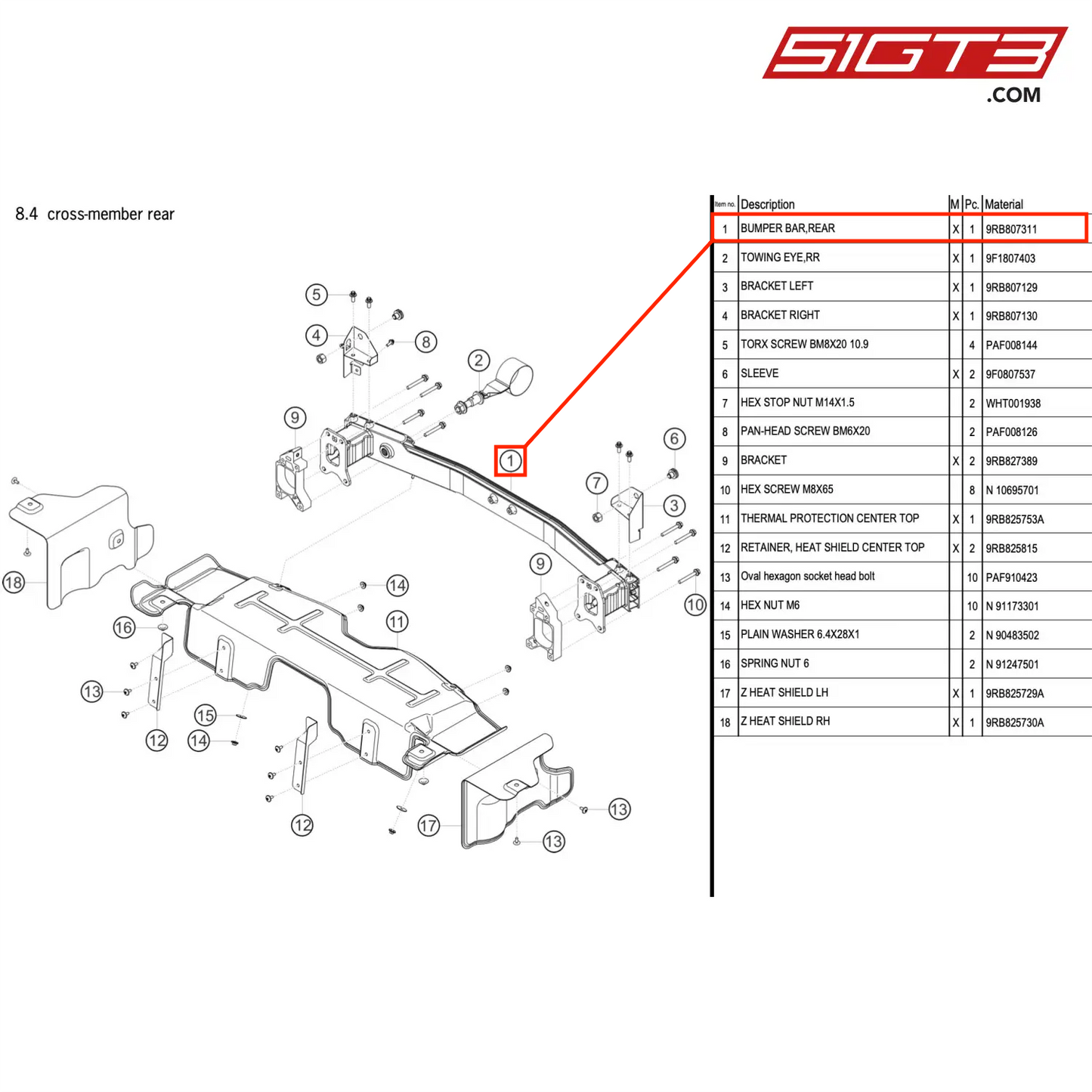 BUMPER BAR,REAR - 9RB807311 [PORSCHE 992.1 GT3 R]