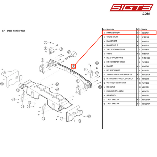 BUMPER BAR,REAR - 9RB807311 [PORSCHE 992.1 GT3 R]