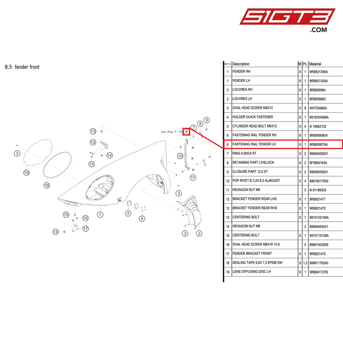 FASTENING RAIL FENDER LH - 9RB809579A [PORSCHE 992.1 GT3 R]